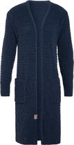 Knit Factory Jaida Lang Gebreid Dames Vest - Grof gebreid donkerblauw damesvest - Cardigan voor de herfst en winter - Lang vest tot over de knie - Jeans - 36/38 - Met steekzakken