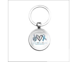 Sleutelhanger Glas - Peace Love Cure Diabetes Awareness
