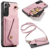 Casemania Hoesje Geschikt voor Samsung Galaxy S22 Plus Pale Pink - Luxe Back Cover met Koord - Wallet Case - Pasjeshouder