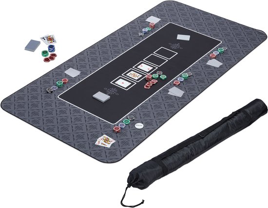 Foto: Relaxdays pokerkleed 180 x 90 cm kaartkleed voor texas hold em antislip pokermat polyester zwart zwart