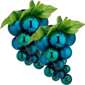 Druiventros namaakfruit/nepfruit kerstdecoratie - 20 cm - blauw - 2x stuks