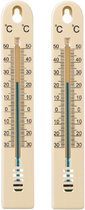 Set van 2x stuks binnen/buiten thermometer beige kunststof 3 x 17 cm - Weermeters - Temperatuurmeters