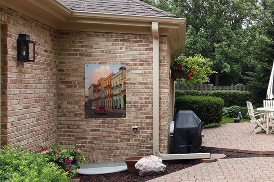 Affiche de jardin de voitures anciennes pour les bâtiments colorés de Cuba 60x80 cm - Toile de jardin / Toile d'extérieur / Peintures pour l'extérieur (décoration de jardin)