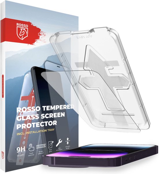 Rosso Apple iPhone 14 Pro Screenprotector | Gehard Glas | Beschermglas | Glasplaatje | Case Friendly | Met Installatietray | Eenvoudige montage