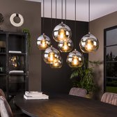Hanglamp Bubble shaded | 110 cm | 7 lichts | rookglas | eettafel lamp | eetkamer / woonkamer | glazen bollen | landelijk / modern design