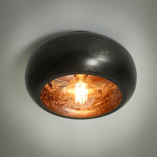 Landelijk robuuste plafondlamp Track | 1 lichts | zwart / bruin | metaal | Ø 34 cm | hal / woonkamer lamp | modern / sfeervol design