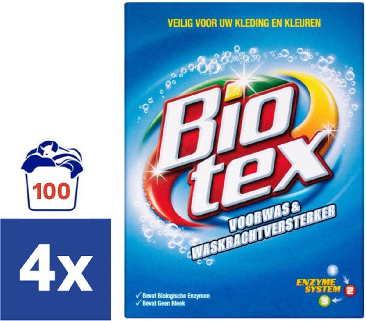 Biotex Voorwas & Waskrachtversterker Waspoeder - 4 x 2 kg (100 wasbeurten)