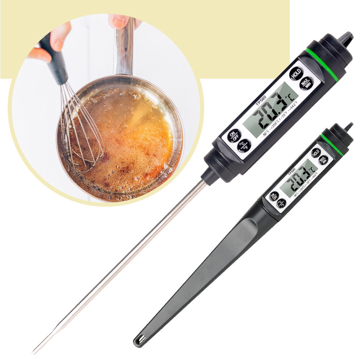 Lynnz® digitale suikerthermometer - ook voor vlees in bbq of oven - kernthermometer - vleesthermometer - oven - thermometer koken - bbq accesoires - draadloos - Lynnz