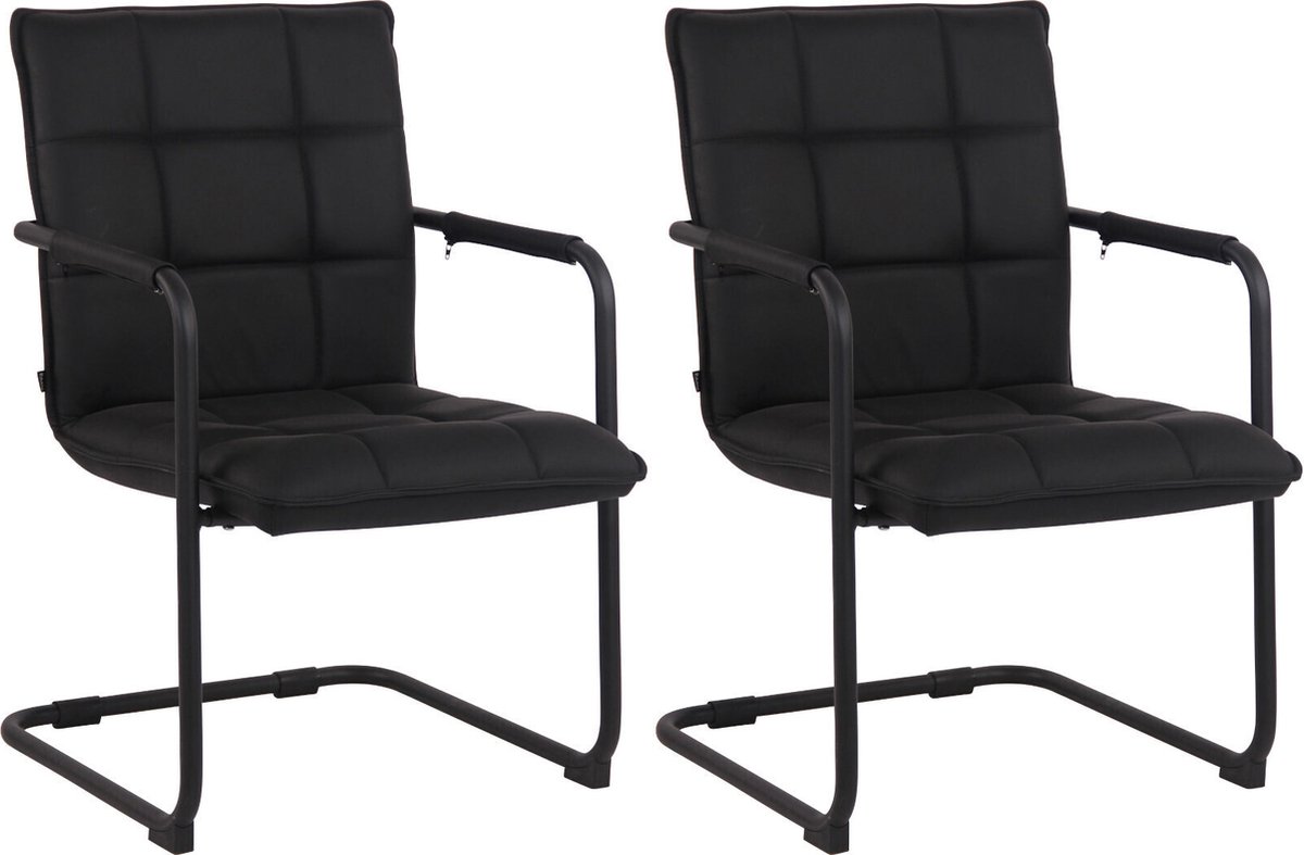 CLP Gandia Set van 2 Eetkamerstoelen - Leder - zwart zwart