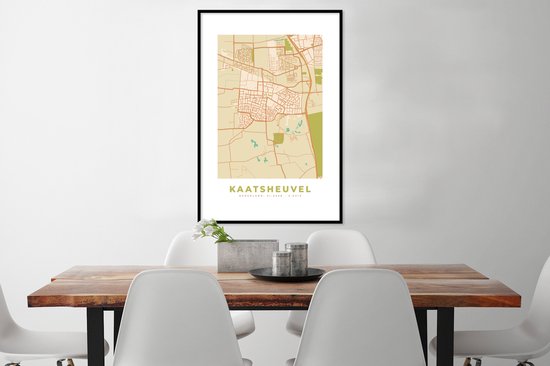 Fotolijst incl. Poster - Kaart - Stadskaart - Kaatsheuvel - Plattegrond - Vintage - 60x90 cm - Posterlijst