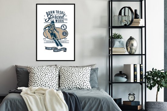 Cadre photo avec affiche - Ski - Sport - Wit - Vintage - 60x90 cm - Cadre pour affiche