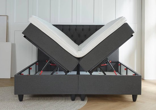 Opberg boxspring Torino - 140x200 - Antraciet - met gratis topper! | bol