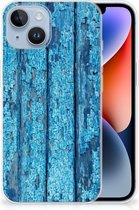 Backcase Siliconen Hoesje Geschikt voor iPhone 14 Telefoonhoesje Wood Blue