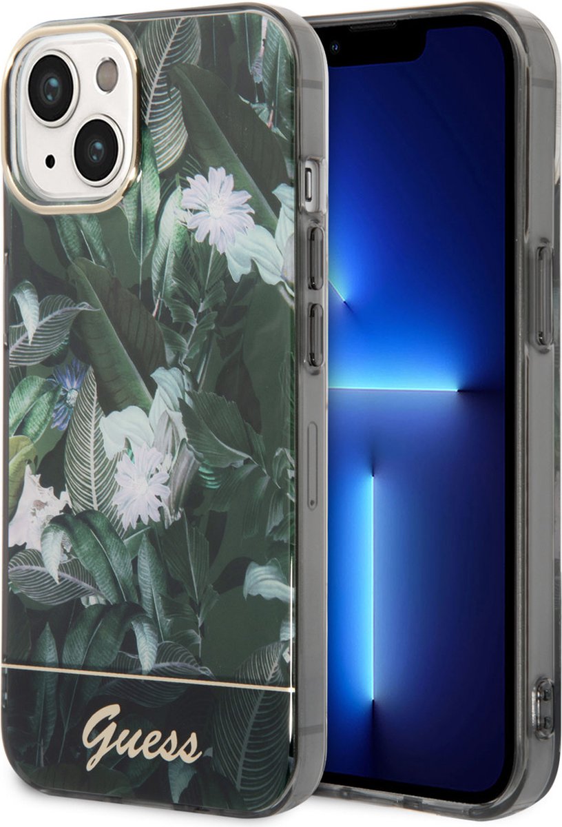 Guess hoesje voor iPhone 14 Plus - Backcover - Jungle Collectie - Groen