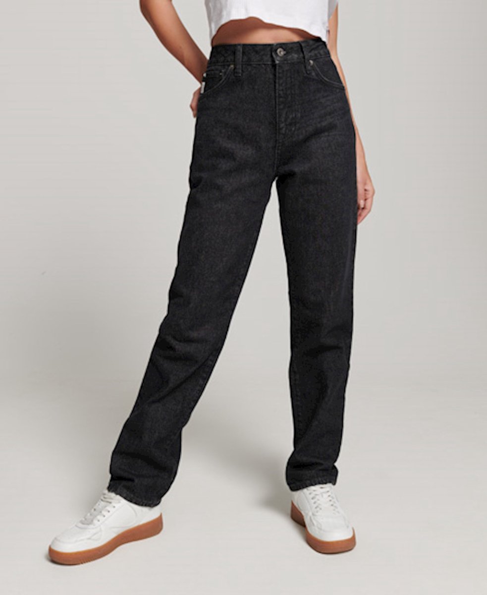 Superdry Rechte jeans met hoge taille van biologisch katoen Dames Jeans Zwart