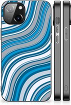 Telefoonhoesje Apple iPhone 14 TPU Back Cover met Zwarte rand Golven Blauw