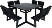 MaximaVida vierkante aluminium picknicktafel Dex 215 cm zwart - 4 rugleuningen