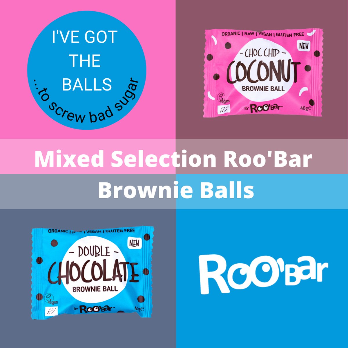 Roo'Bar | Brownie Balls | Mixed Selection Brownie Balls (box 12 st)