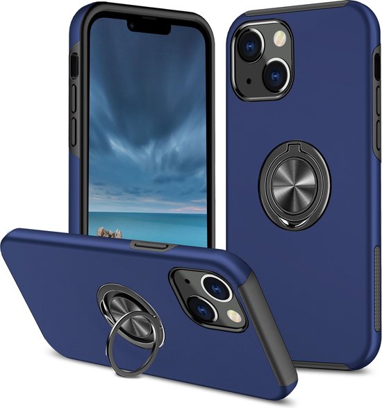 Smartphonica iPhone 13 Hoesje Met Magneet voor Autohouder en Ring Houder - Blauw geschikt voor iPhone 13