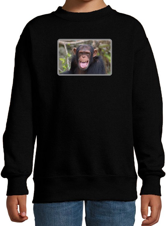 Dieren sweater apen foto - zwart - kinderen - natuur / Chimpansee aap cadeau trui - sweat shirt / kleding 110/116