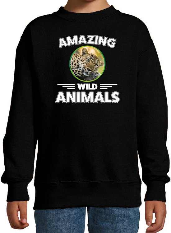 Sweater jaguar - zwart - kinderen - amazing wild animals - cadeau trui jaguar / jachtluipaarden liefhebber 122/128