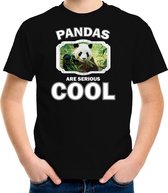 Dieren pandaberen t-shirt zwart kinderen - pandas are serious cool shirt  jongens/ meisjes - cadeau shirt panda/ pandaberen liefhebber - kinderkleding / kleding 122/128