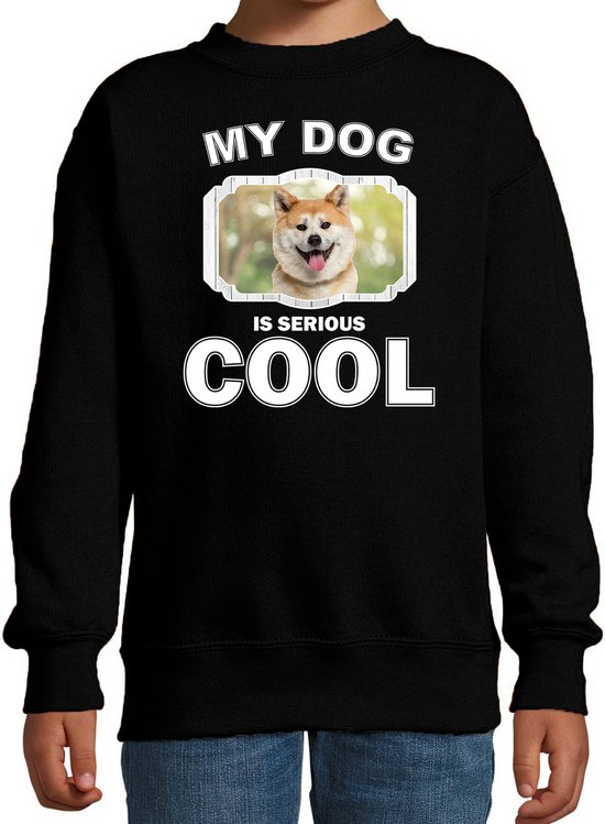 Akita inu honden trui / sweater my dog is serious cool zwart - kinderen - Akita inu liefhebber cadeau sweaters - kinderkleding / kleding 98/104
