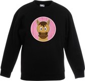 Kinder sweater zwart met vrolijke paard print - paarden trui - kinderkleding / kleding 122/128