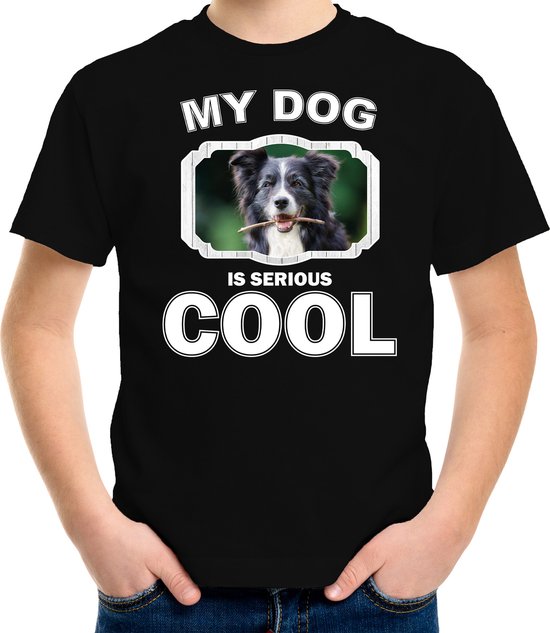 Border collie  honden t-shirt my dog is serious cool zwart - kinderen - Border collies liefhebber cadeau shirt - kinderkleding / kleding 146/152