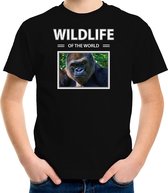 Dieren foto t-shirt Aap - zwart - kinderen - wildlife of the world - cadeau shirt Gorilla apen liefhebber - kinderkleding / kleding 158/164