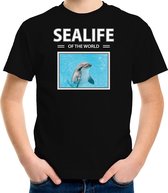 Dieren foto t-shirt Dolfijn - zwart - kinderen - sealife of the world - cadeau shirt Dolfijnen liefhebber - kinderkleding / kleding 122/128