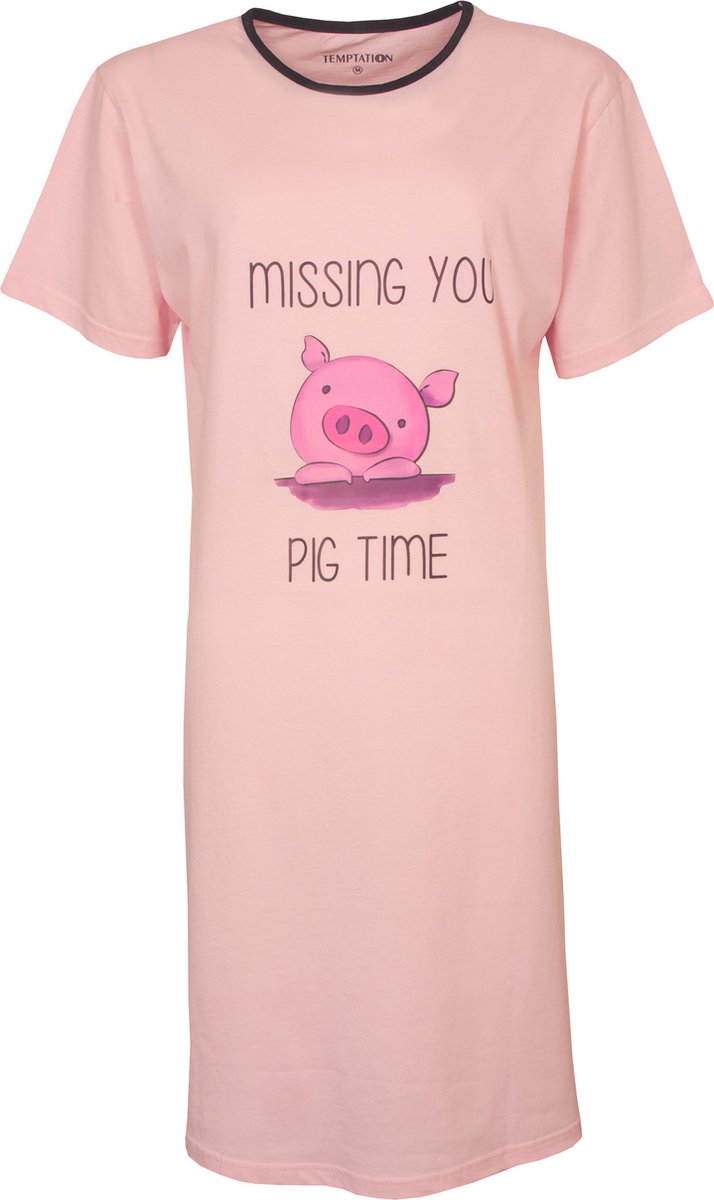 Temptation Dames Nachthemd - Bigshirt - Katoen - Roze