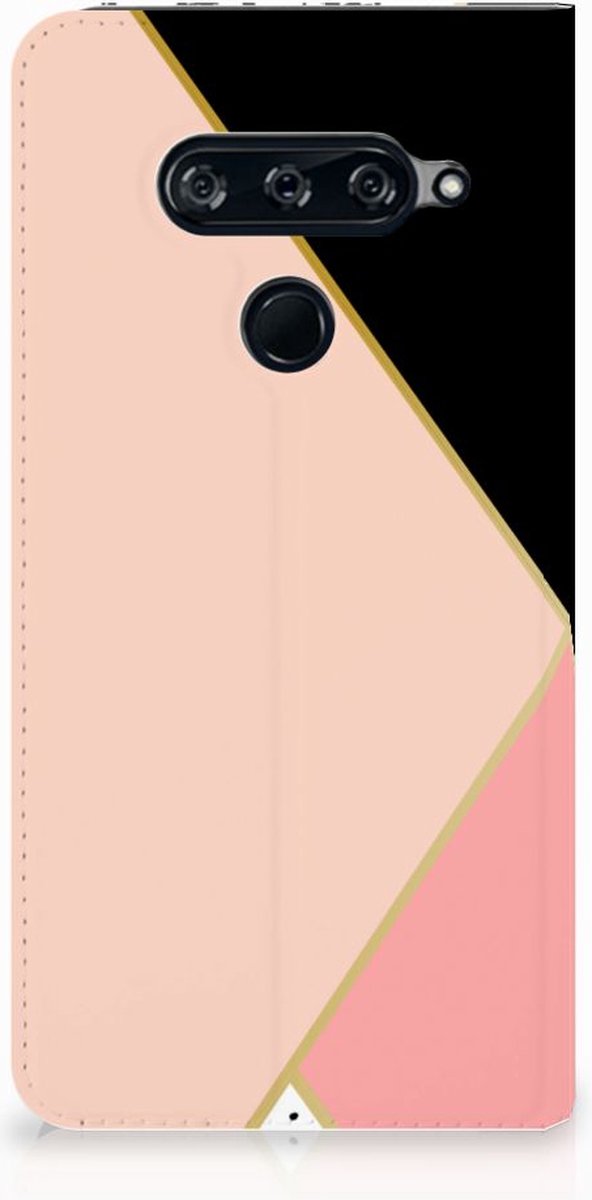 LG V40 Thinq Stand Case Zwart Roze Vormen
