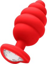 Ouch! Siliconen Buttplug Large Ribbed Diamond Heart - Rood