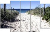 Schilderij , Zandpad naar de Zee , Wit groen blauw ,4 maten , 5 luik , wanddecoratie , Premium print , XXL