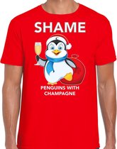 Pinguin Kerstshirt / Kerst t-shirt Shame penguins with champagne rood voor heren - Kerstkleding / Christmas outfit S