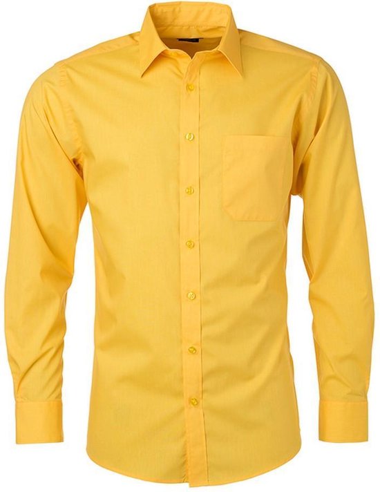 Chemise à manches longues en popeline James and Nicholson hommes (jaune)