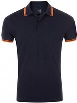 SOLS Heren Pasadena getipt korte mouw Pique Polo Shirt (Franse marine/Neon Orange)