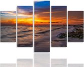 Schilderij , Kleurrijke Zonsondergang aan het strand , Multikleur ,4 maten , 5 luik , wanddecoratie , Premium print , XXL