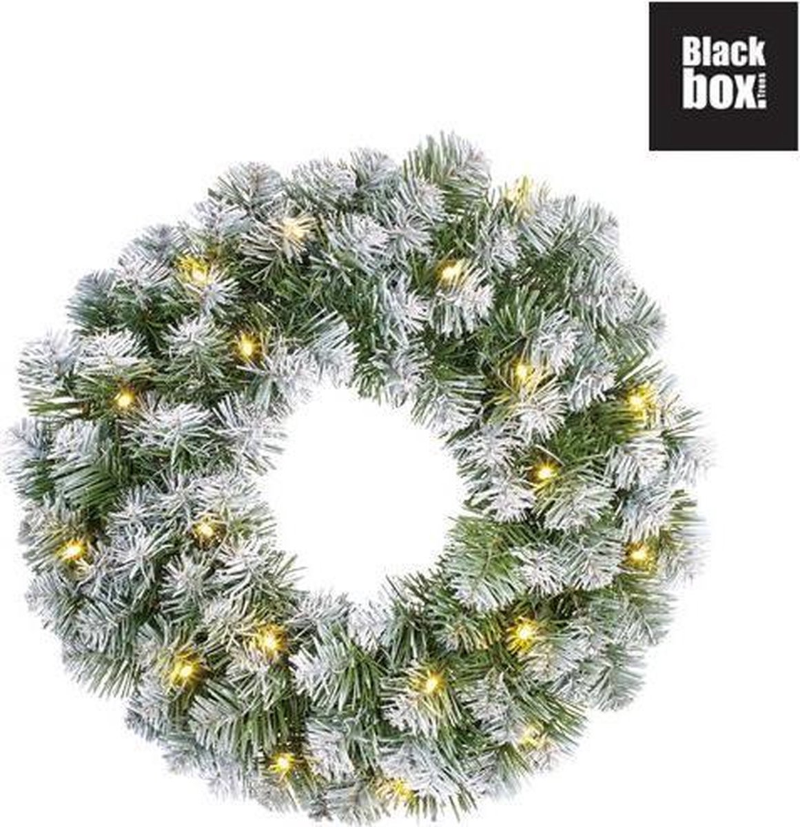 Black Box Kerstkrans/deurkrans - D45 cm - besneeuwd - met verlichting - 20 leds - 90 tips – foto 5