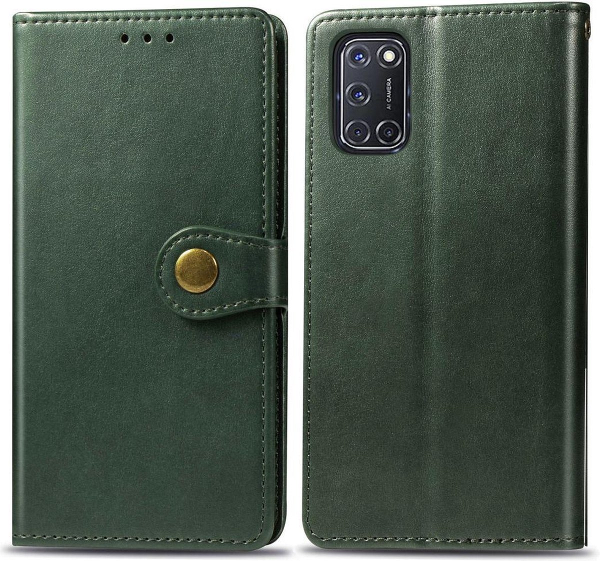 Mobigear Telefoonhoesje geschikt voor OPPO A72 Hoesje | Mobigear Snap Button Bookcase Portemonnee | Pasjeshouder voor 3 Pasjes | Telefoonhoesje voor Pinpas / OV Kaart / Rijbewijs - Groen