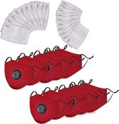 10 stuks Herbruikbare Mondkapje - Valve mondmasker Rood met 20 stuks vervangbaar  filters