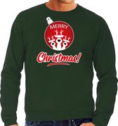 Rendier Kerstbal sweater / Kersttrui Merry Christmas groen voor heren - Kerstkleding / Christmas outfit M