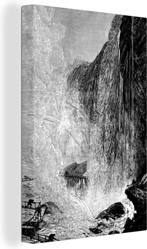 Canvas Schilderij Antieke illustratie van de Niagara Falls in zwart-wit - 20x30 cm - Wanddecoratie