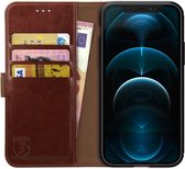 Rosso Element Book Case Wallet Hoesje Geschikt voor Apple iPhone 12 Pro Max | Portemonnee | 3 Pasjes | Magneetsluiting | Stand Functie | Bruin