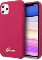 GUESS Vintage Siliconen Backcase Hoesje iPhone 11 Pro Max - Donkerroze