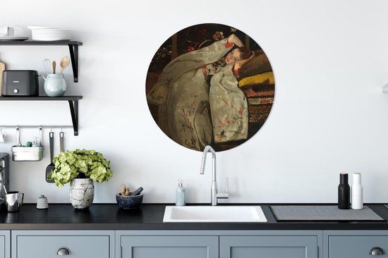 Fille en kimono blanc - Peinture de George Hendrik Breitner cercle mural aluminium ⌀ 60 cm - Tirage photo sur aluminium (décoration murale métal)
