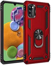 Anti-Shock Hybrid Ring Armor Hoesje Geschikt voor: Samsung Galaxy A41 - rood