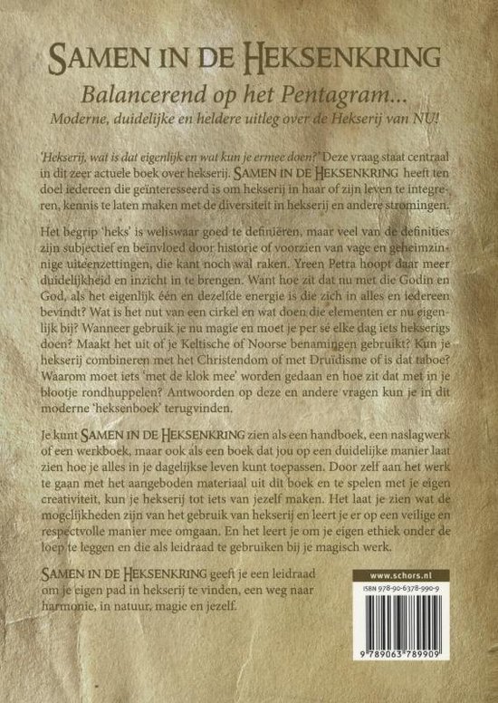 Achterkant van het boek 'Samen in de Heksenkring', met tekst en ISBN.