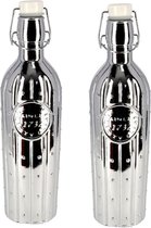 2x Glazen flessen zilver met beugeldop 1 liter -  Decoratie flessen zilver